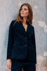 Single Breasted Cotton Stretch Velvet Jacket | Black