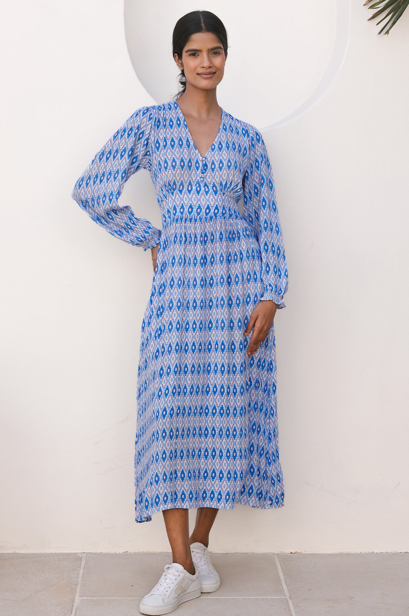 Camila Dress | Aztec Light Blue/Red