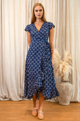 Demi Organic Cotton Wrap Dress | Shell Navy/White
