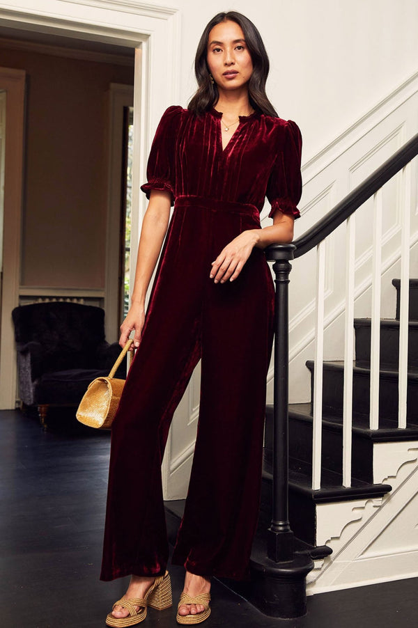 Velvet burgundy jumpsuit hotsell