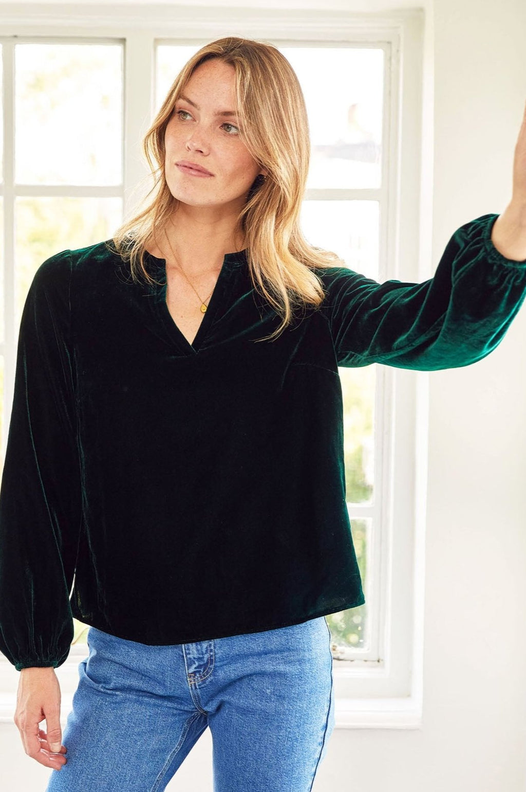 Faye Velvet Blouse Emerald