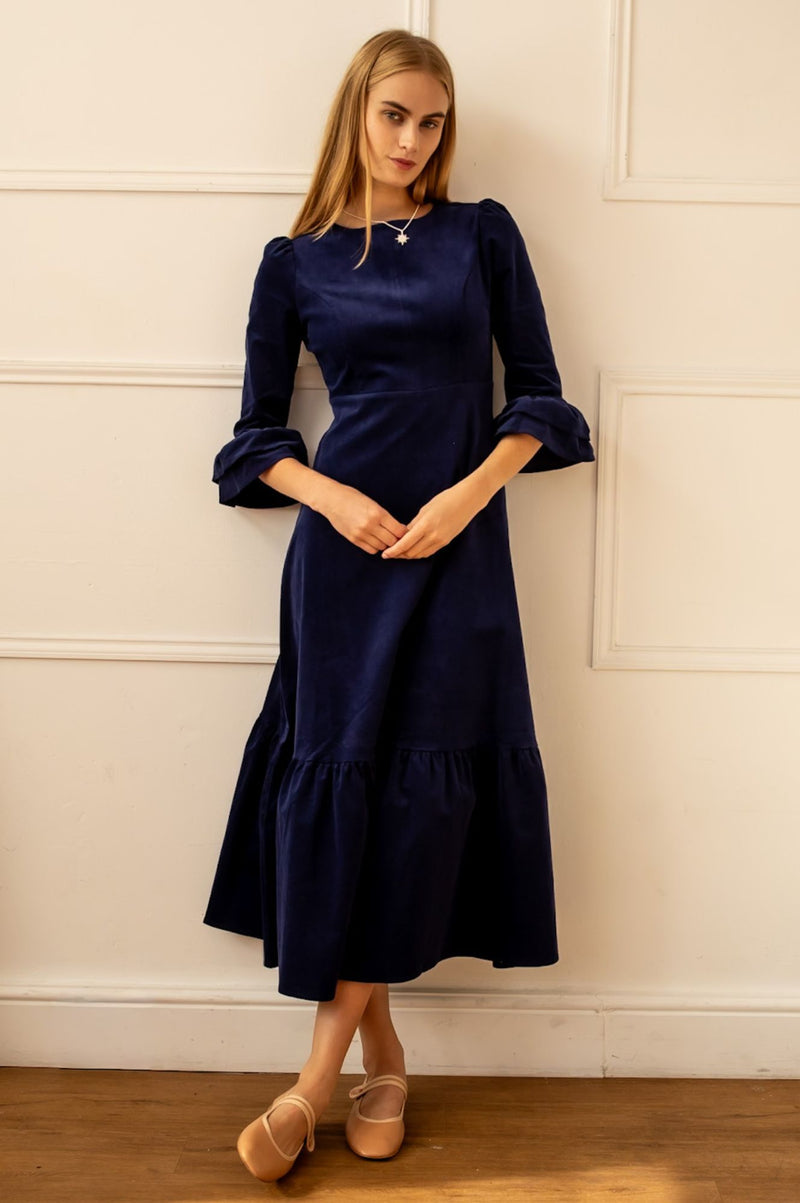 blue spice corduroy dress Hyacinth House Black & Navy Corduroy Floral Keyhole Moore Mini Dress Black & Navy Corduroy Floral / XS main image 0