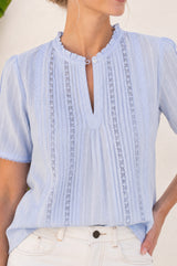 Vienna Cotton Short Sleeve Blouse | Sky Blue