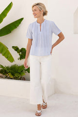 Vienna Cotton Short Sleeve Blouse | Sky Blue