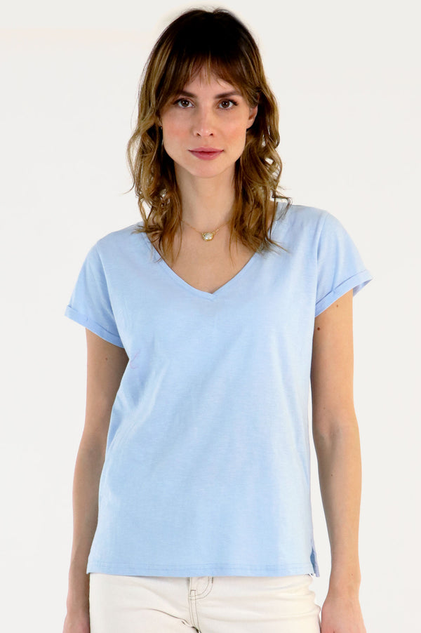 Organic Cotton V-Neck T-Shirt | Blue