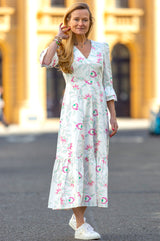 Victoria-Cotton-Sateen-V-Neck-Printed-Dress-Waterlily-Pink-White