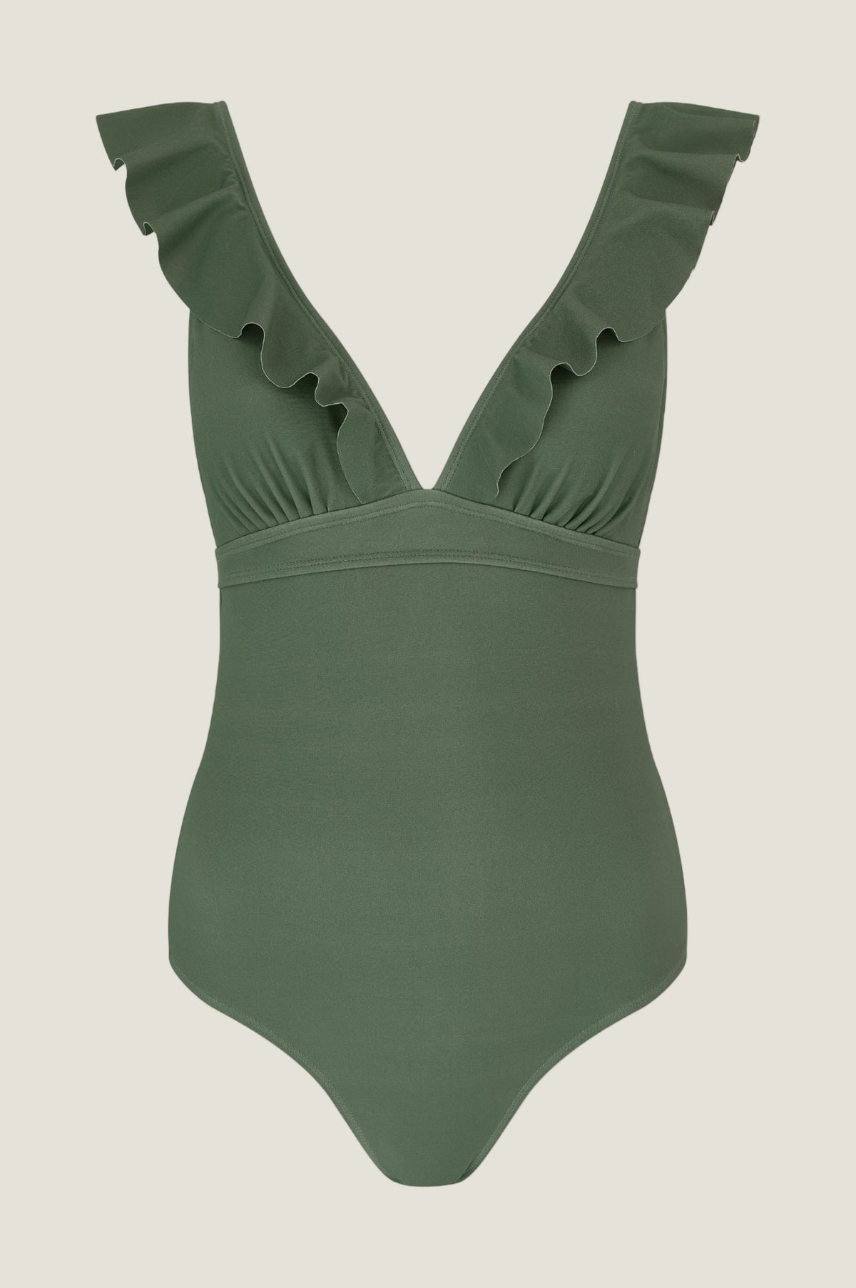 Aspiga Ladies Sustainable Recycled Frill V-neck Swimsuit Khaki