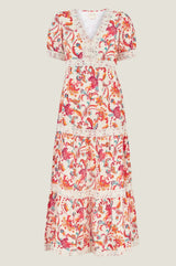 Enny Short Sleeve Linen Maxi Dress | Multi/Teal - Aspiga