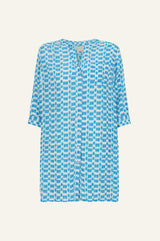 Mila Viscose Crinkle Shirt Tunic | White/Turquoise - Aspiga