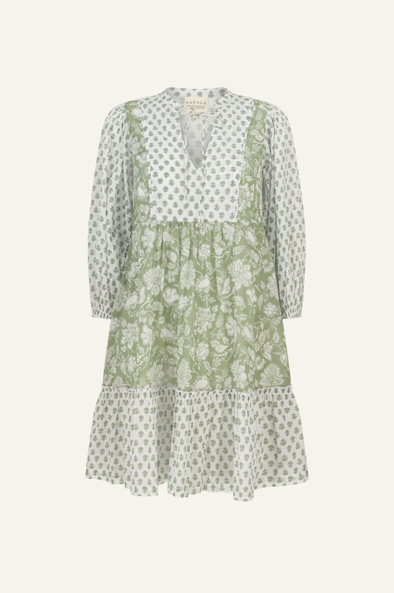 Aspiga Sustainable Womens Marina Print Mix Dress Summer Holiday 100% Organic Cotton Sage White Aspiga Sustainable Womens Marina Print Mix Dress Summer Holiday 100% Organic Cotton Sage White