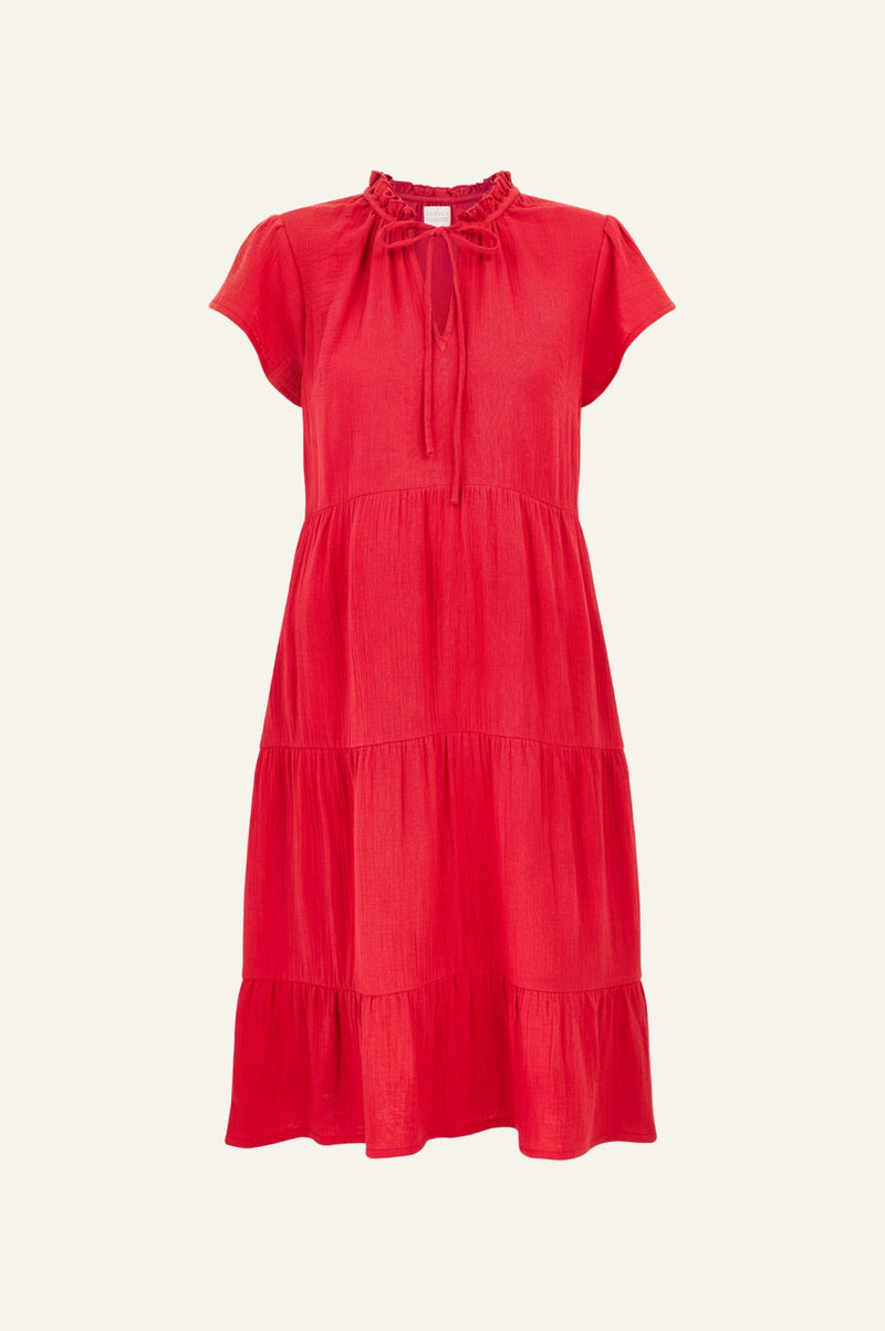 Aspiga Sustainable Womens Lois Cheesecloth Dress Summer Holiday 100%  Organic Cotton Red