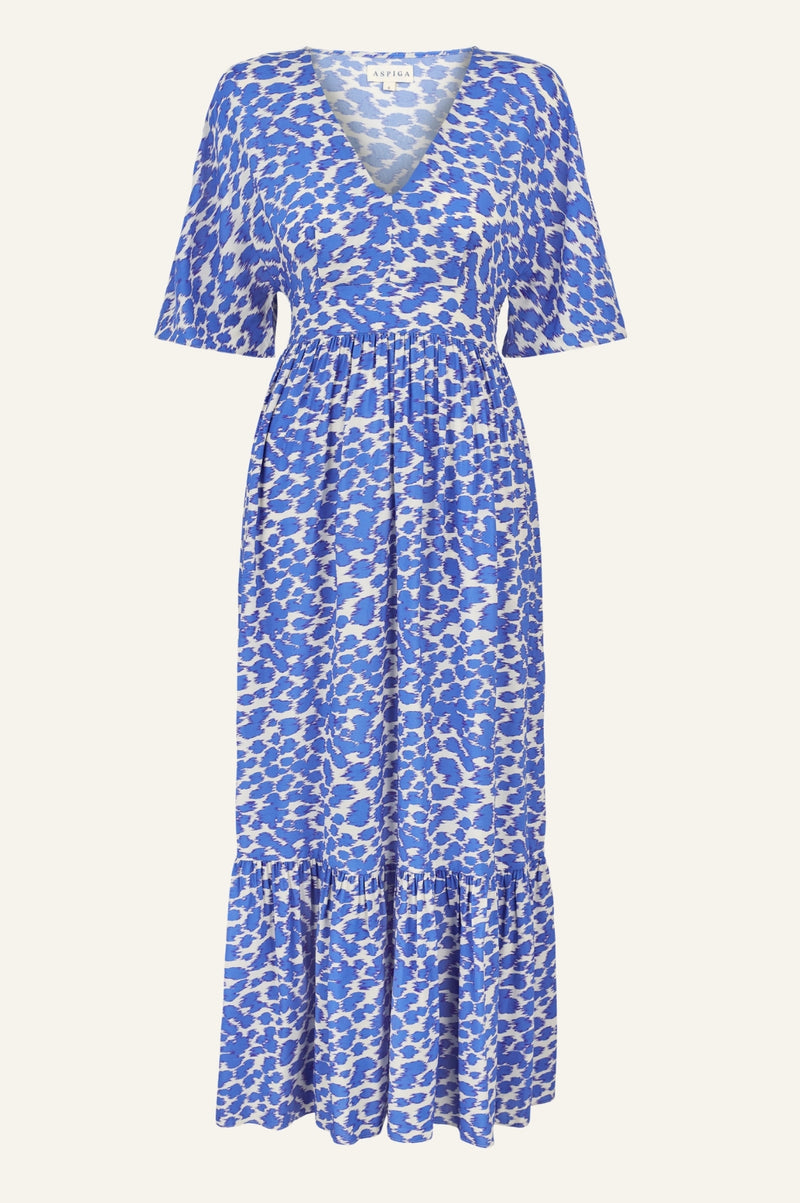 Aspiga Sustainable Womens Lena Dress Summer Holiday EcoVero Viscose White  Blue