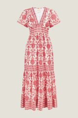 Pippa Organic Cotton Short Sleeve Block Print Dress | Red - Aspiga