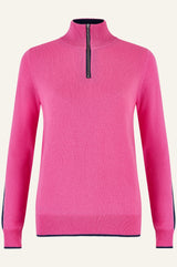 Merino Wool Overarm Stripe Quarter Zip Jumper | Pink/Navy/Cream