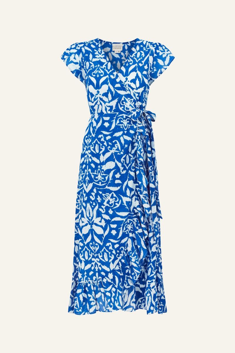 Aspiga Sustainable Womens Demi Wrap Dress Summer Holiday EcoVero Viscose  Cobalt White