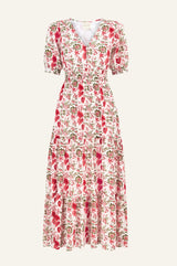 Billie Short Sleeve Organic Cotton Dress | White/Red