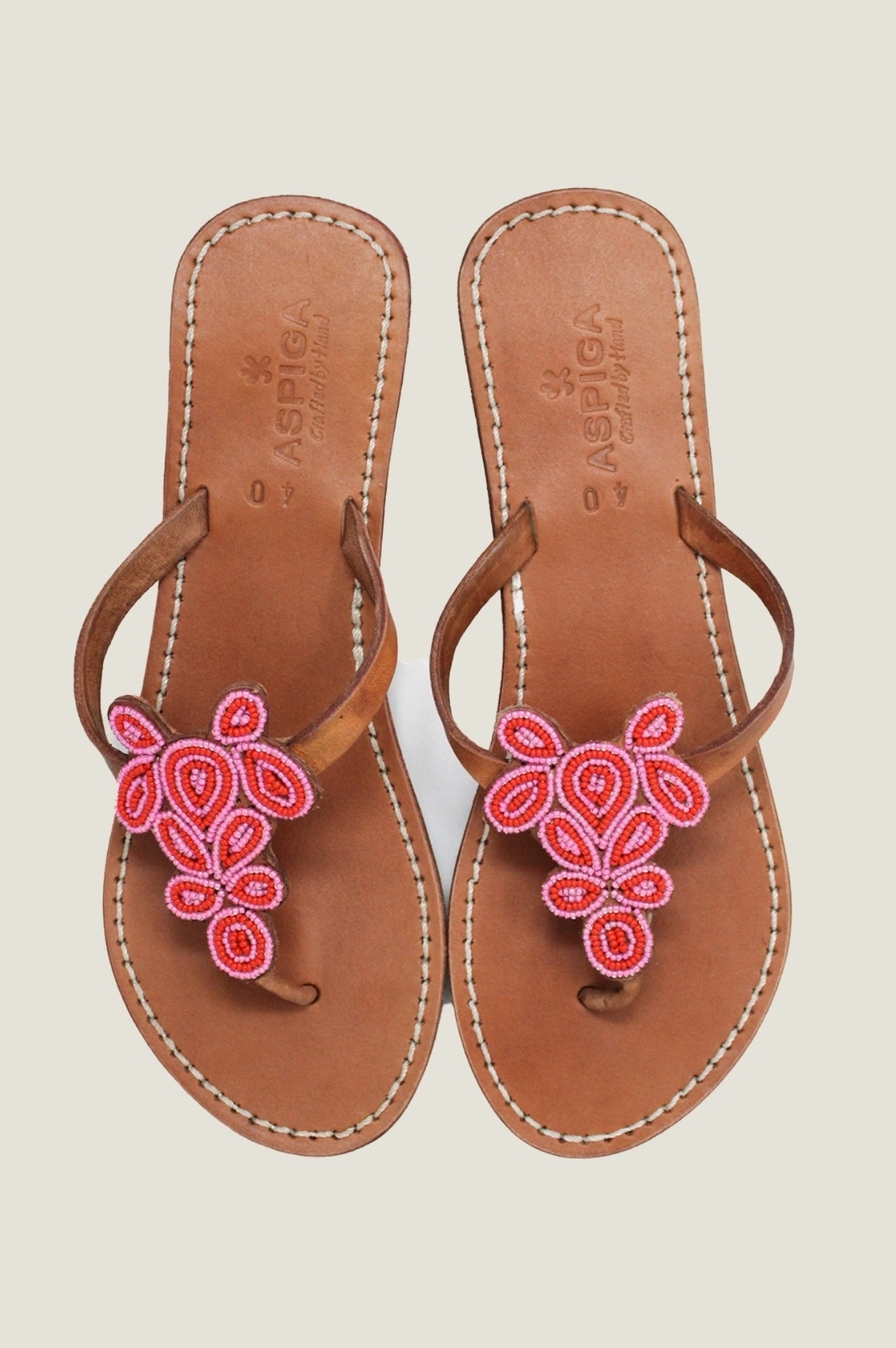Mia Full Beaded Sandals | Pink/Red