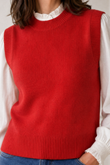 Merino Wool Knitted Short Tank | Red