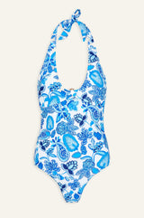 Halter Neck Recycled Swimsuit | Paisley Blue
