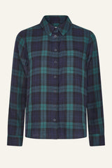 Mel Checked Double Cloth Organic Cotton Shirt | Navy/Green