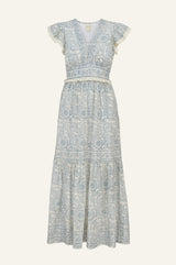 APPROVED * Pippa Organic Cotton Block Print Dress | Ivory/Navy - Aspiga