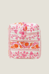 Large Block Print Wash Bag | Linear Botanical Orange/Pink