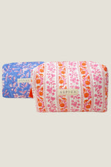 Large Block Print Wash Bag | Linear Botanical Orange/Pink