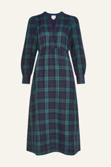 Harper Checked Double Cloth Organic Cotton Dress | Navy/Green