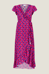 APPROVED Demi EcoVero™ Wrap Dress | Blue/Pink - Aspiga
