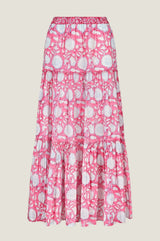 APPROVED Becks Organic Cotton Block Print Skirt | Sunflower Pink/Cobalt - Aspiga