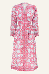 Wren Block Print Organic Cotton Dress | Pink/Cobalt