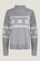 Cashmere Blend Fairisle Funnel Neck Jumper  | Grey/Cream