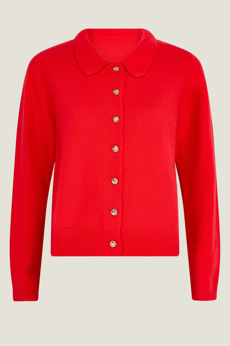 Cashmere Blend Collared Cardigan | Red