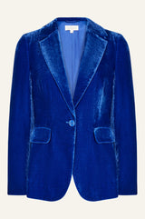 Asha Velvet Single Breasted Blazer | Azure Blue