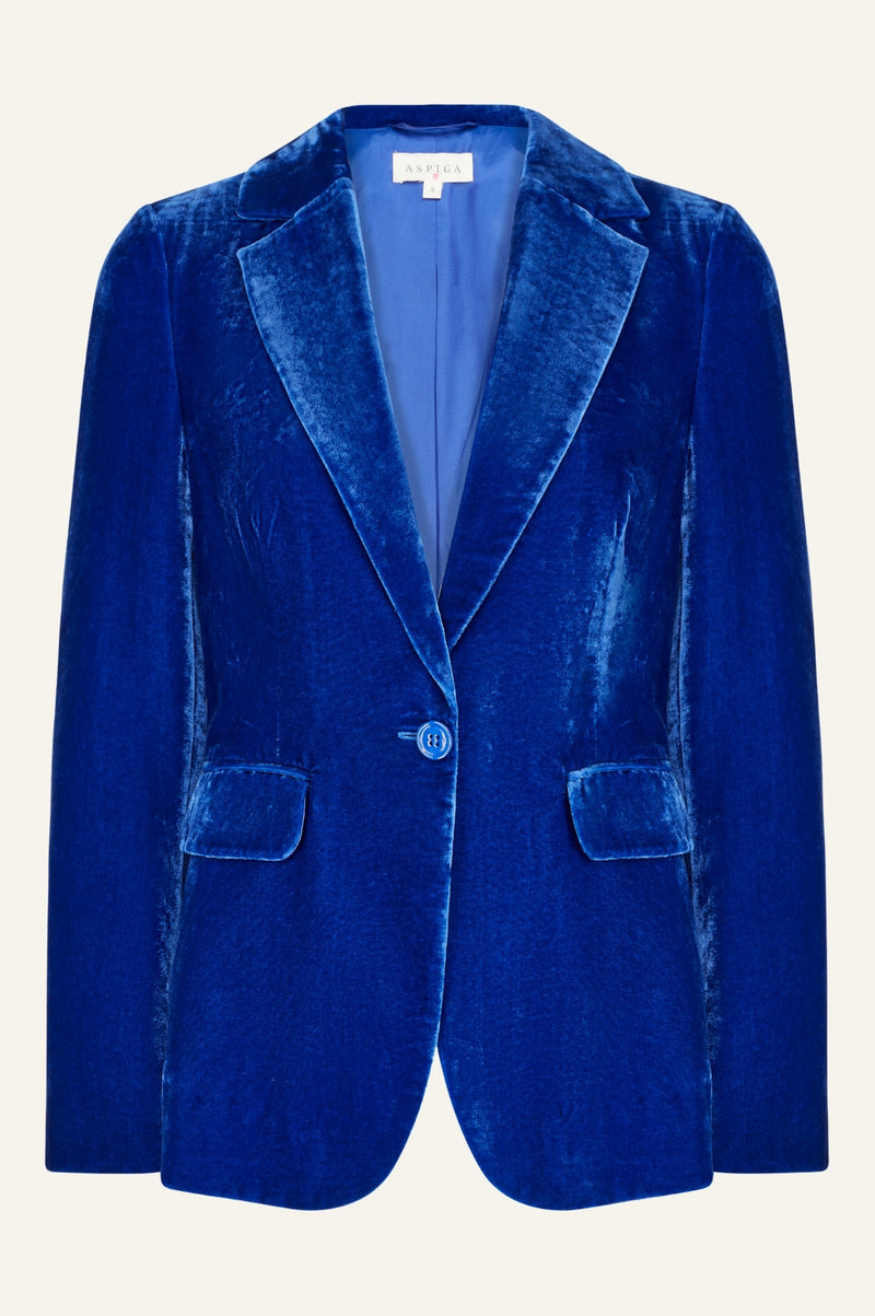 Asha Velvet Single Breasted Blazer | Azure Blue
