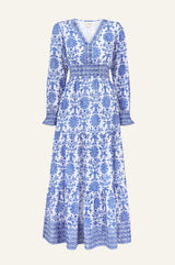 APPROVED Billie Block Print Organic Cotton Dress | White/Cobalt - Aspiga