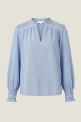 Smocked Stripe Dobby Organic Cotton Blouse | Blue/White