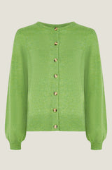 Alpaca Blend Puff Sleeve Cardigan | Green