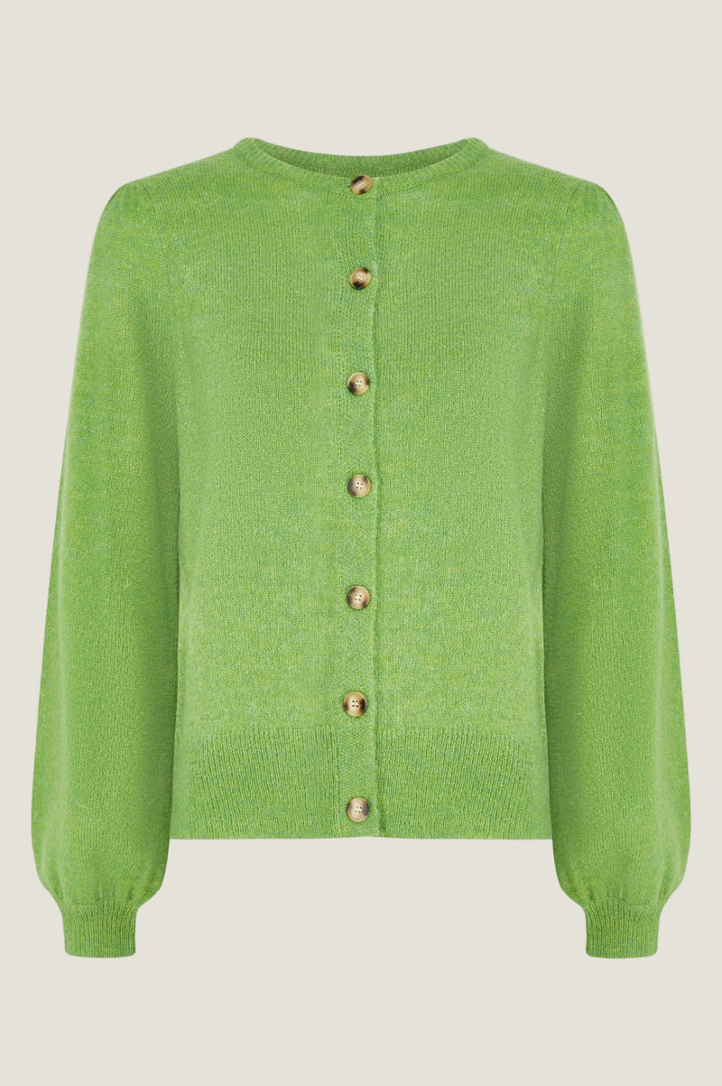 Alpaca Blend Puff Sleeve Cardigan | Green