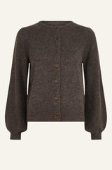 Alpaca Blend Puff Sleeve Cardigan | Chocolate