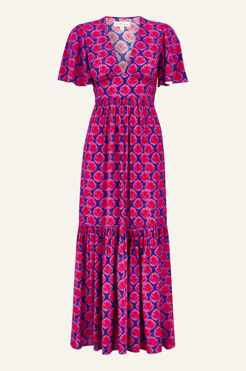 Aspiga Sustainable Womens Sylvie Blue Pink Dress Summer Wedding Gues  Occasion EcoVero Viscose
