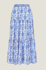 APPROVED Becks Organic Cotton Block Print Skirt | Geo White/Cobalt - Aspiga