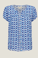 Lisbon Viscose Crinkle Blouse | Ikat White/Blue - Aspiga