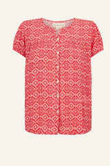 Lisbon Viscose Crinkle Blouse | Flower Tile Coral/Pink - Aspiga
