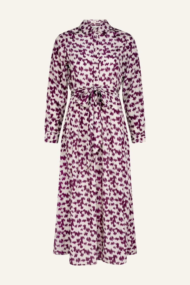 Minette Viscose Crepe Printed Shirt Dress | Animal Ikat Fig