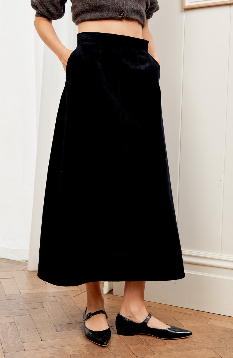 Caro A-Line Cord Skirt | Black