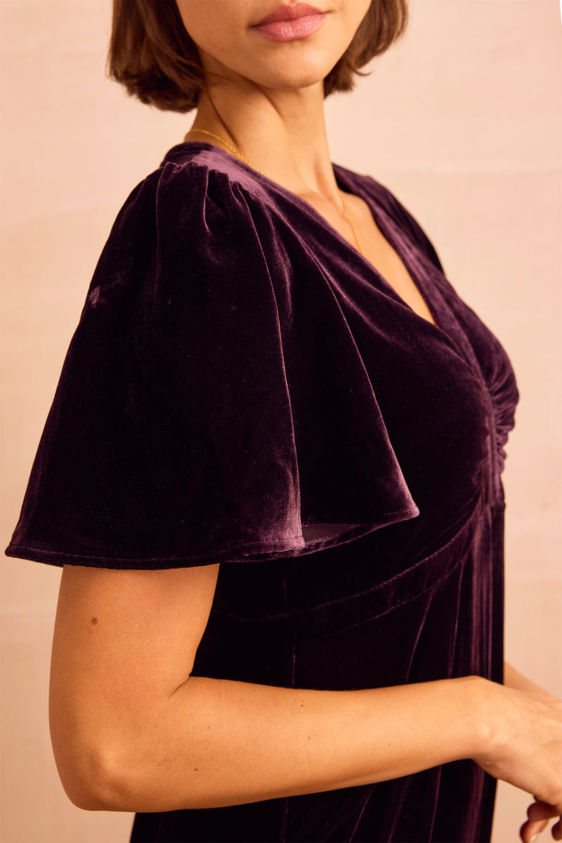 Anais Velvet V-Neck Jumpsuit | Aubergine
