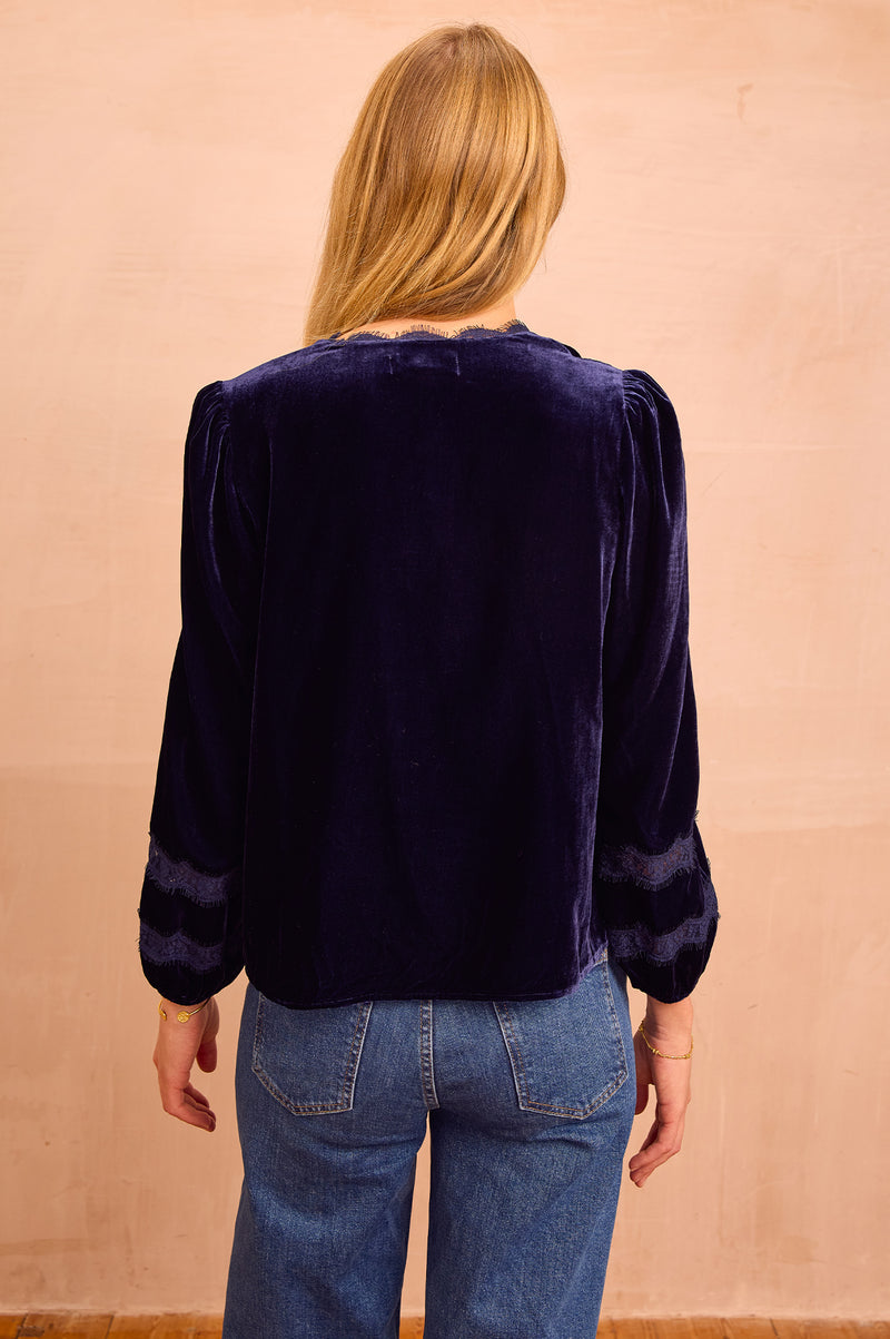Claudette Velvet Lace Blouse | Navy
