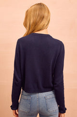 Merino Wool Frill Cardigan | Navy