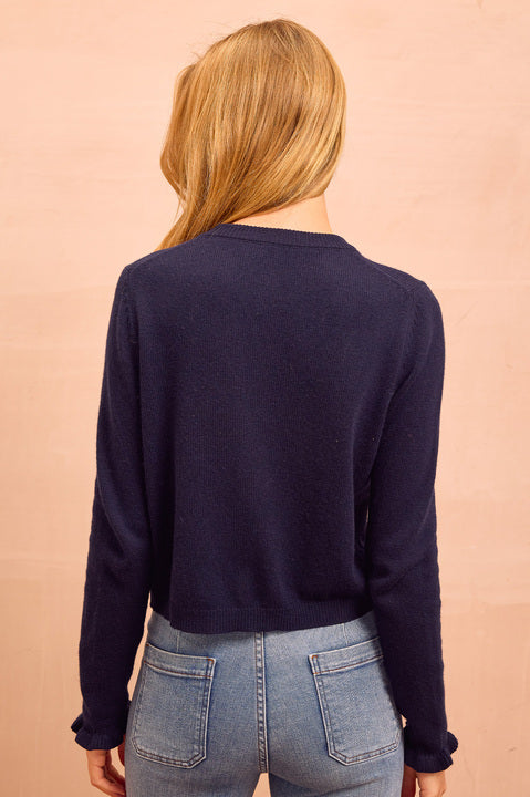 Merino Wool Frill Cardigan | Navy